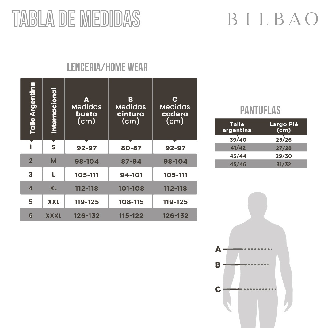 Pijama DANTE Plus Size SS Tabla de medidas