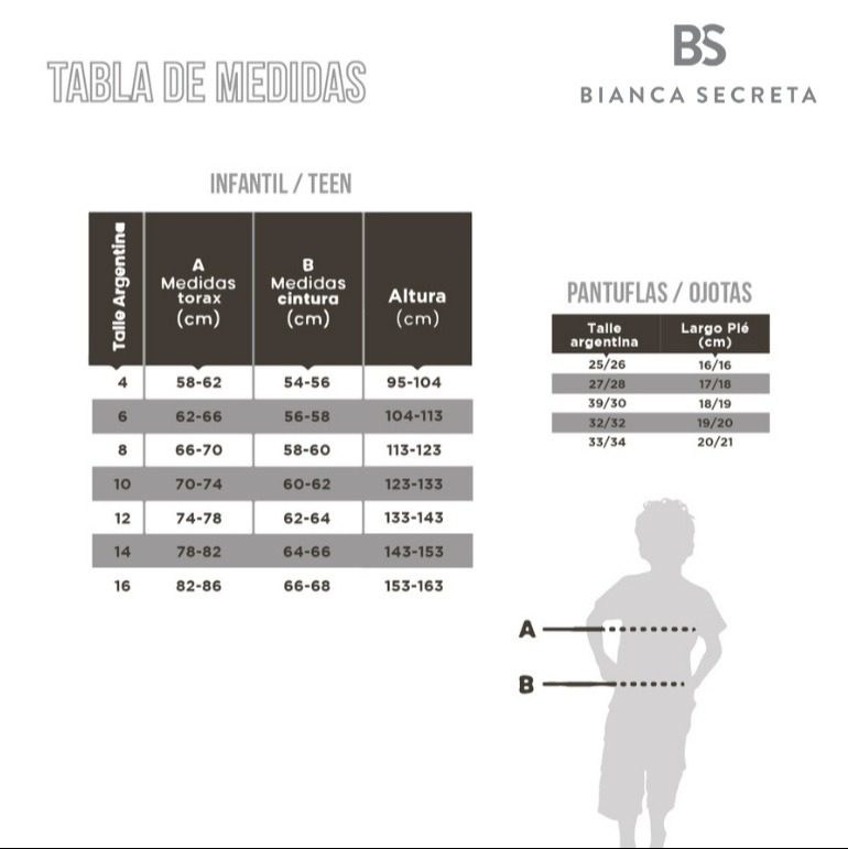 Pijama Teen SOLE FW Tabla de medidas